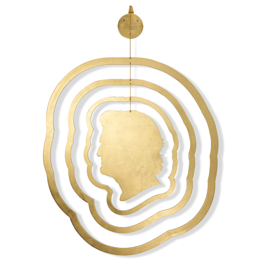 Aura portrait wall mobile by philippe cramer personal life size portrait in metal and gold leaf finish