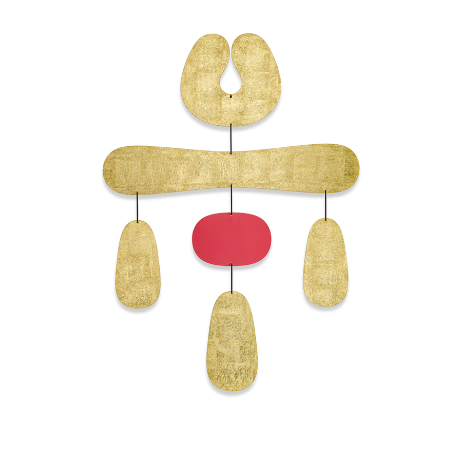 gold and coral mobile hanging from the wall captromancie gold n3 by philippe cramer