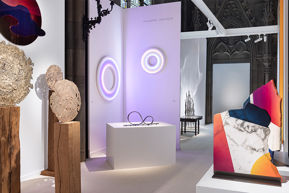 maze design basel booth of Philippe Cramer with Art and Design works