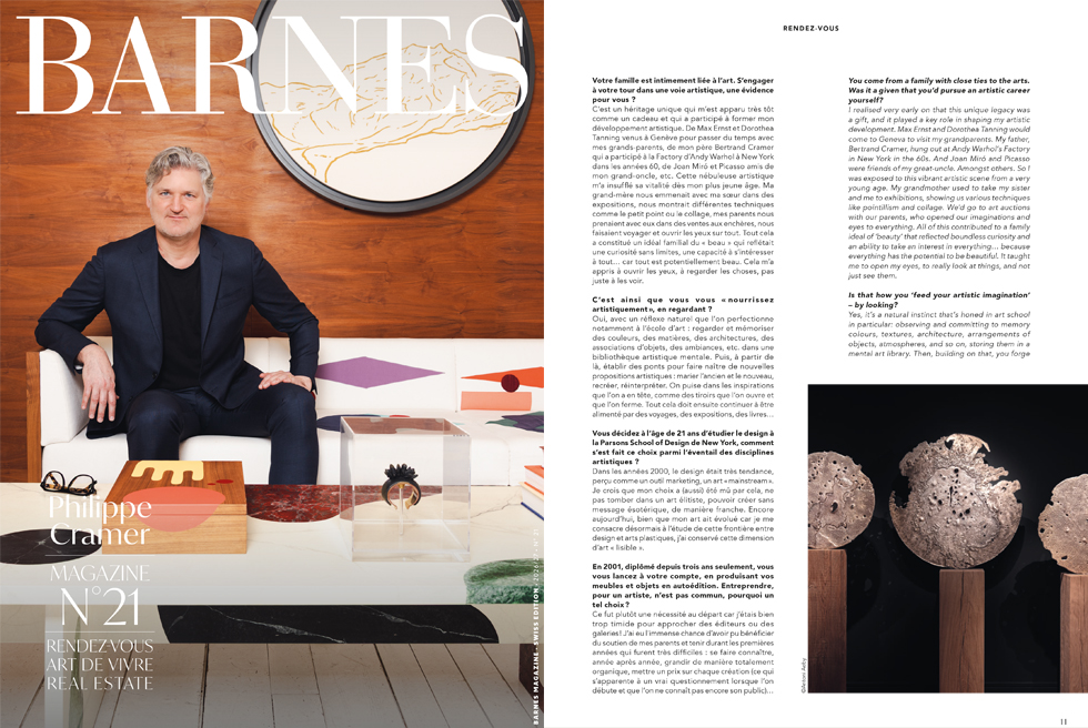 Philippe Cramer photographed in his stufio for the cover of BARNES MAGAZINE